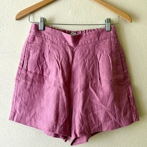 Madewell Linen pull on high waist‎ pleated shorts in dusty pink